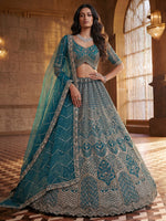 Royal Teal Blue Net Reception Wear Lehenga Choli With Dupatta