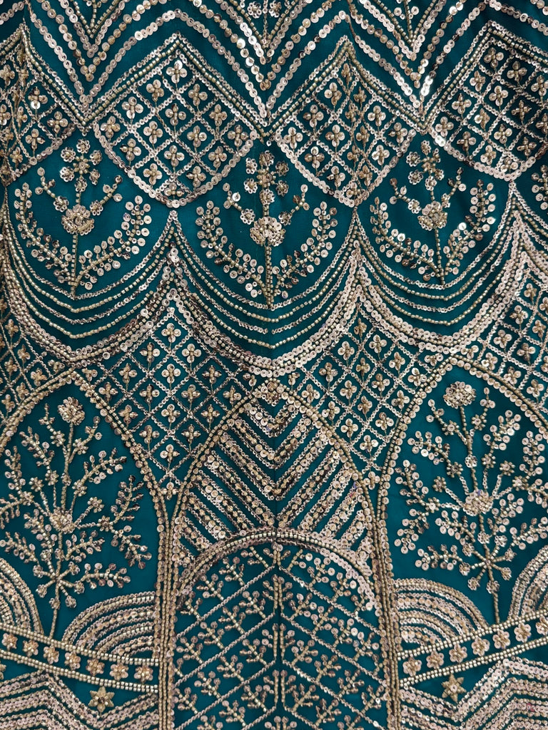 Royal Teal Blue Net Reception Wear Lehenga Choli With Dupatta
