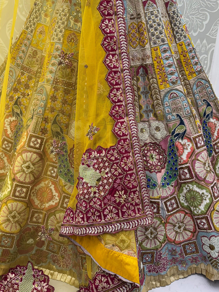Breathtaking Multi-Color Patch Work Silk Wedding Wear Lehenga Choli