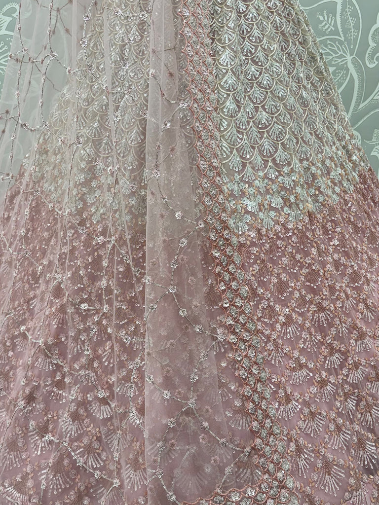 Sparkling Light Pink Sequins Net Sangeet Wear Lehenga Choli With Dupatta