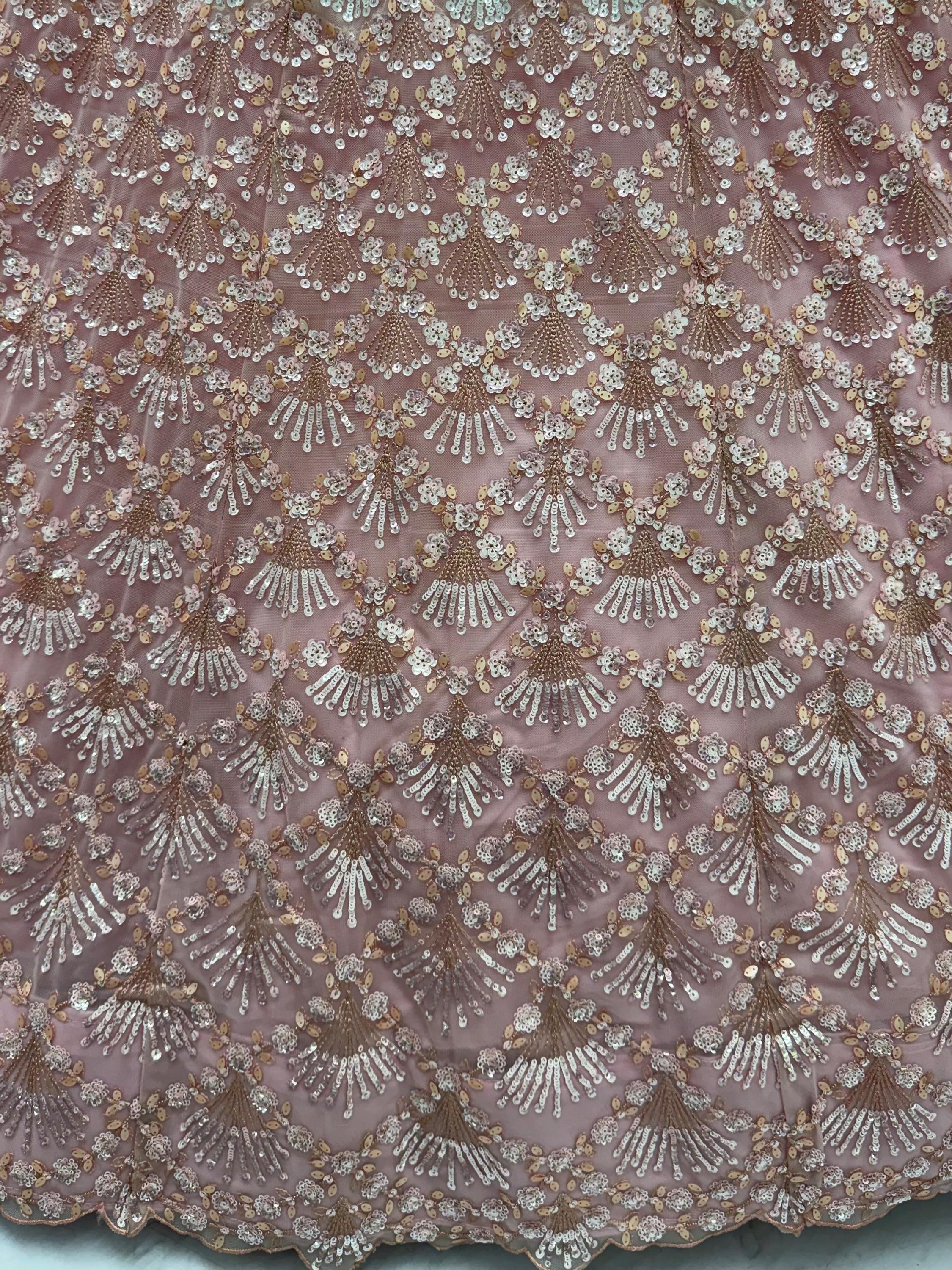 Sparkling Light Pink Sequins Net Sangeet Wear Lehenga Choli With Dupatta