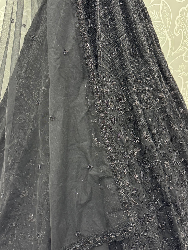 Monochrome Black Sequins Net Party Wear Lehenga Choli With Dupatta