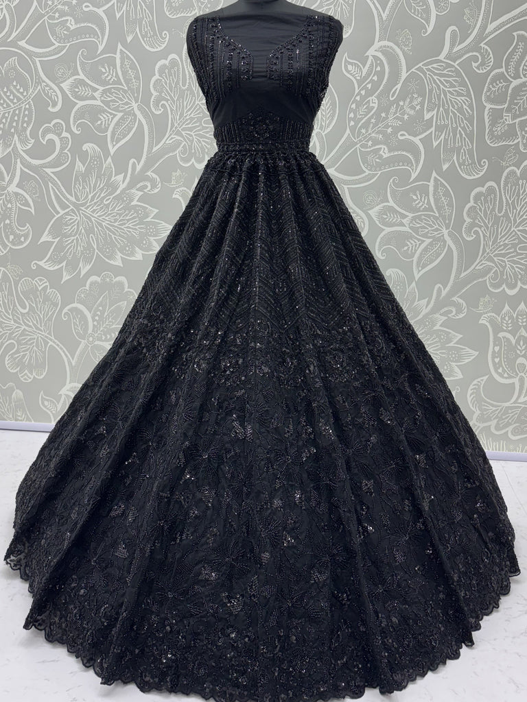 Monochrome Black Sequins Net Party Wear Lehenga Choli With Dupatta