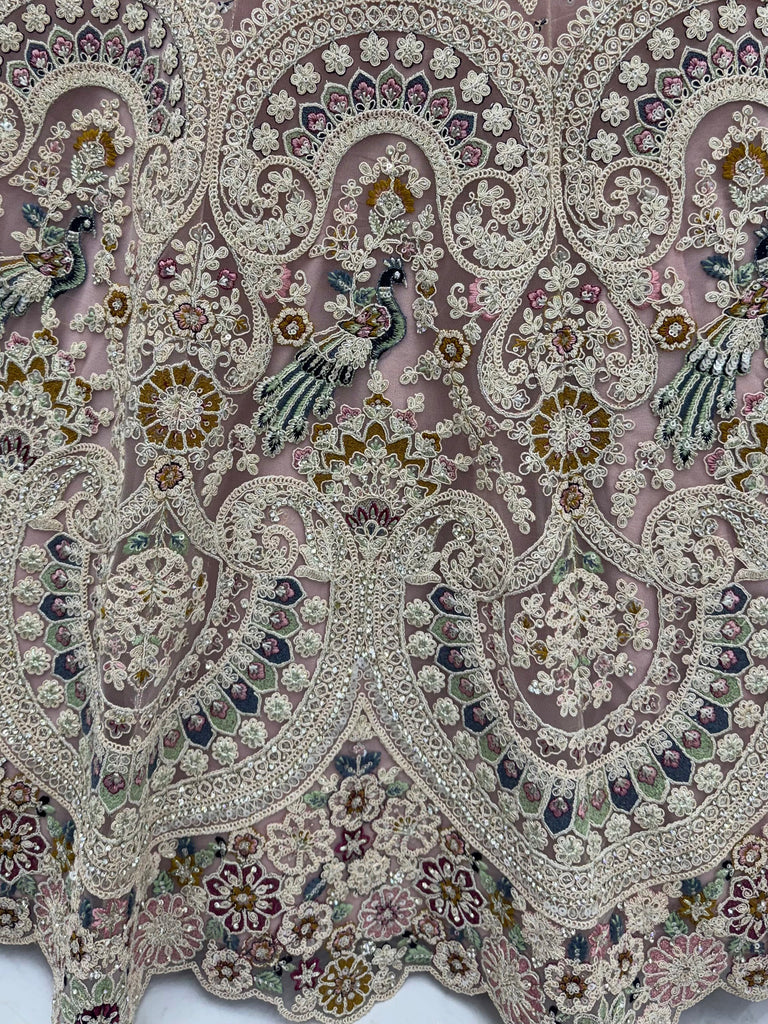 Lavish Dusty Pink Thread Embroidered Net Engagement Wear Lehenga Choli