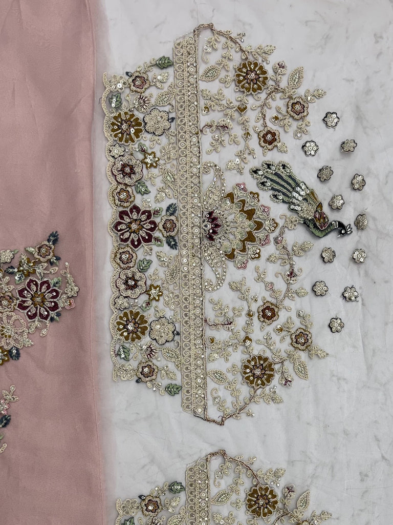 Lavish Dusty Pink Thread Embroidered Net Engagement Wear Lehenga Choli
