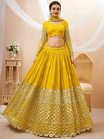Classic Yellow Embroidered Georgette Haldi Wear Plus Size Lehenga Choli