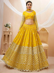 Beautiful Yellow Zari Embroidered Georgette Haldi Wear Lehenga Choli