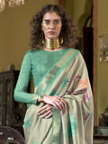 Amazing Olive Green Printed Banarasi Silk Wedding Wear Saree With Blouse
