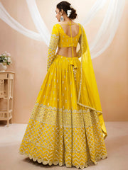 Classic Yellow Embroidered Georgette Haldi Wear Plus Size Lehenga Choli