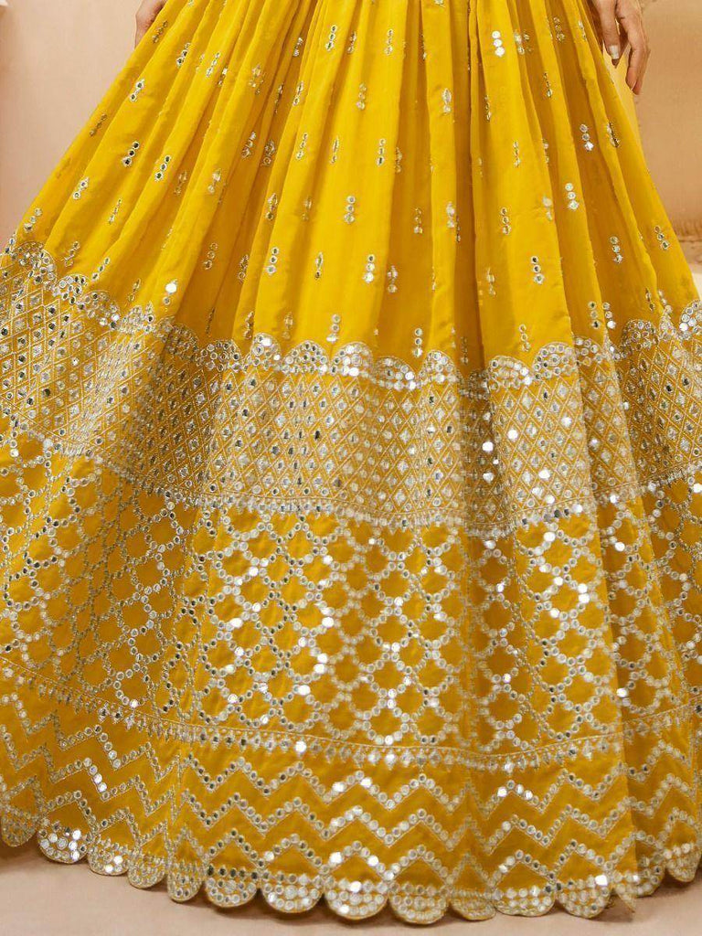 Beautiful Yellow Zari Embroidered Georgette Haldi Wear Lehenga Choli