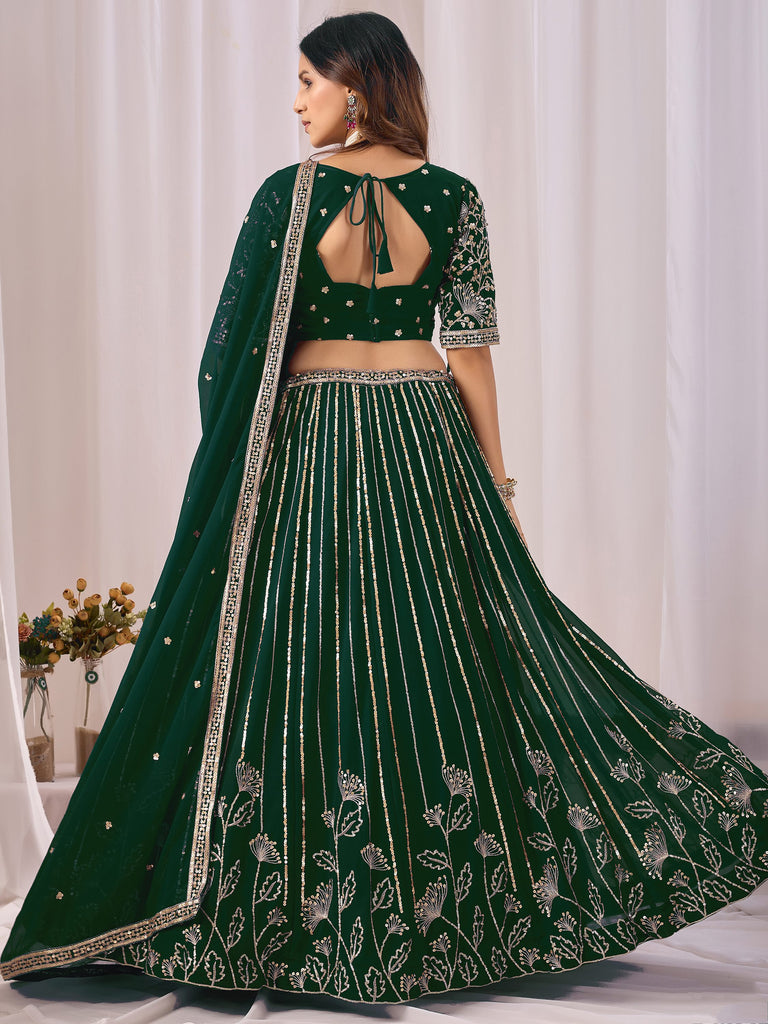 Classic Green Sequins Georgette Mehendi Wear Lehenga Choli With Dupatta