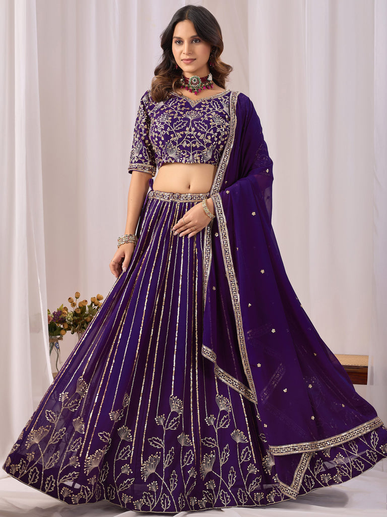 Stupendous Purple Sequins Georgette Reception Wear Lehenga Choli