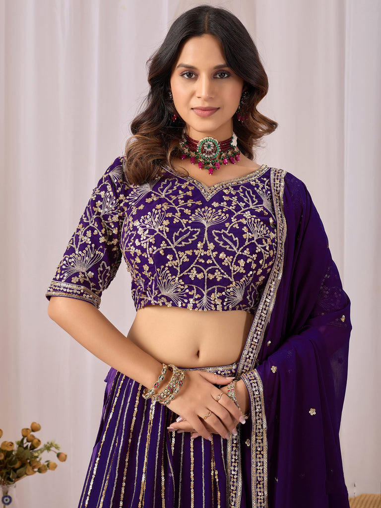 Stupendous Purple Sequins Georgette Reception Wear Lehenga Choli
