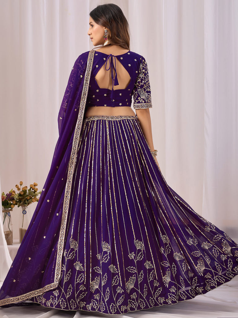Stupendous Purple Sequins Georgette Reception Wear Lehenga Choli