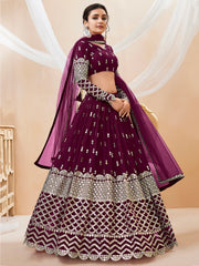 Gorgeous Wine Sequins Georgette Sangeet Wear Lehenga Choli