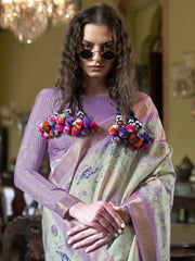 Majestic Lavender Printed Banarasi Silk Event Wear Saree With Blouse
