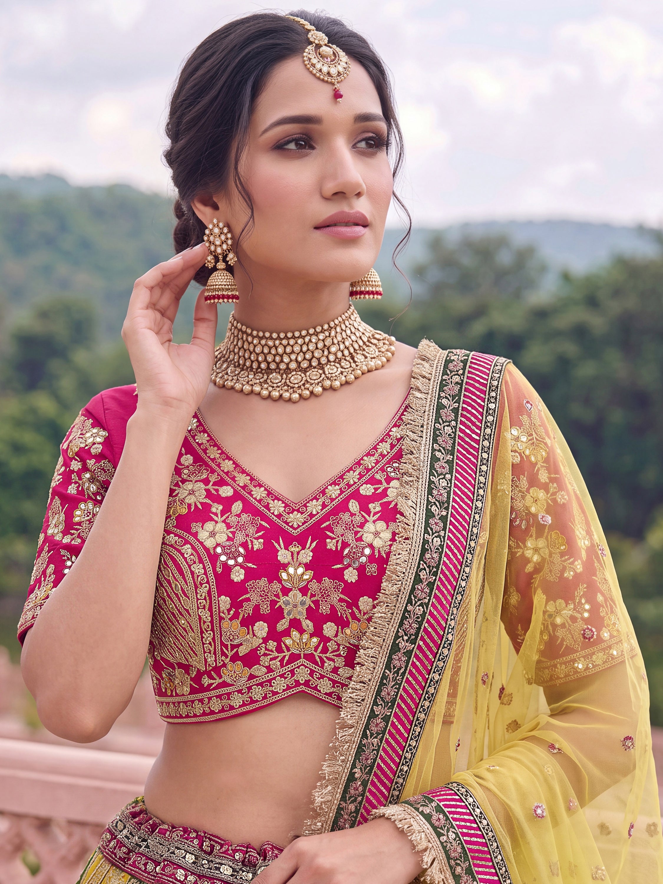 Notable Multi-Color Patch Work Silk Wedding Wear Lehenga Choli
