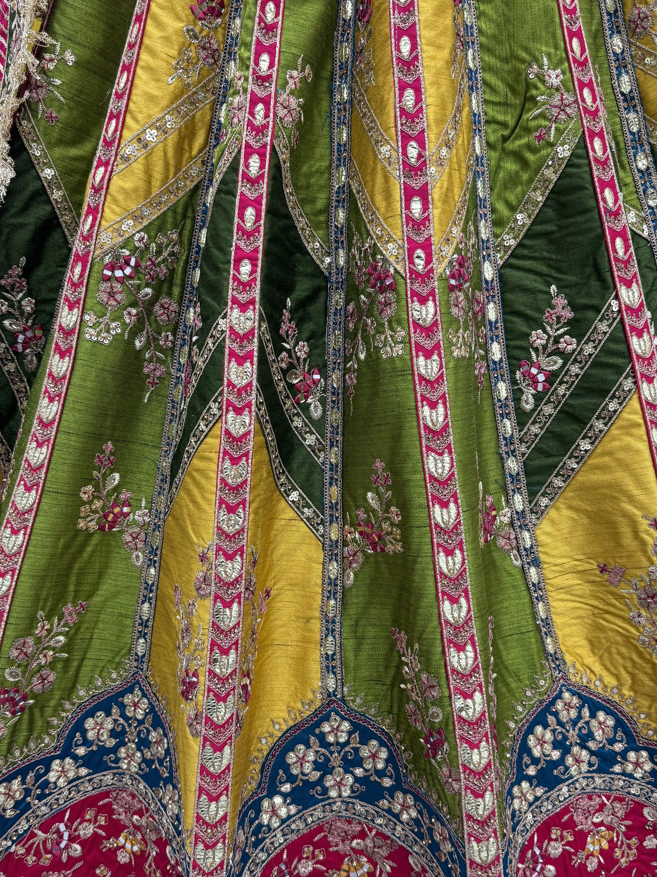 Notable Multi-Color Patch Work Silk Wedding Wear Lehenga Choli