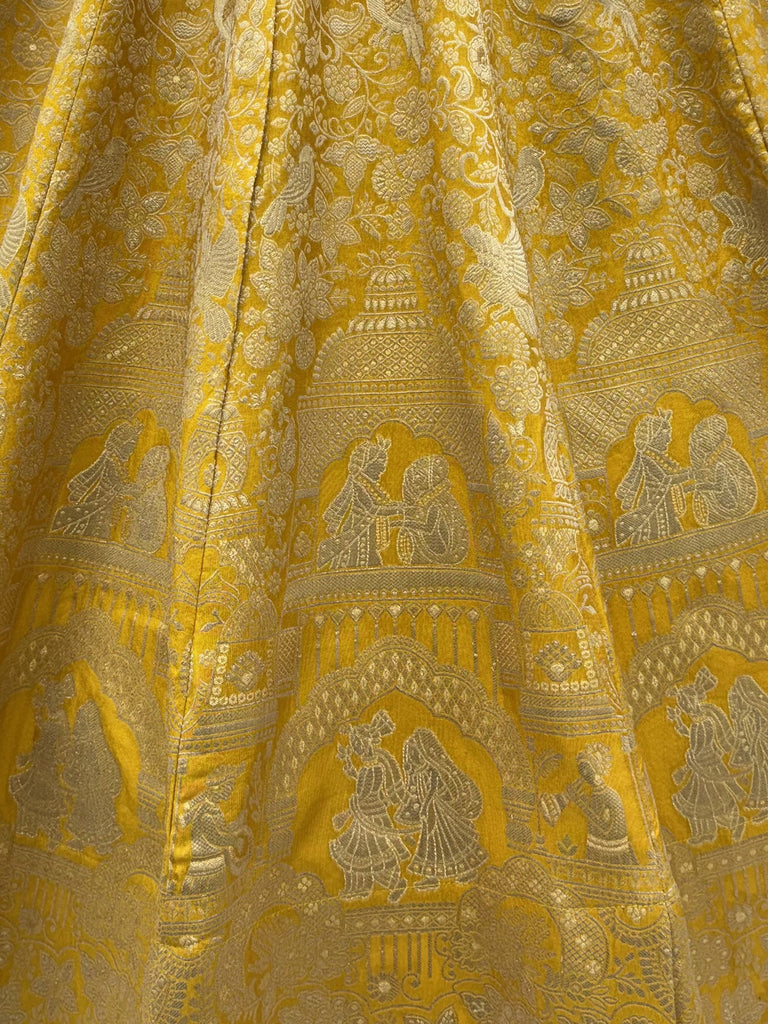 Elegant Yellow Zari Work Banarasi Silk Haldi Wear Lehenga With Blouse