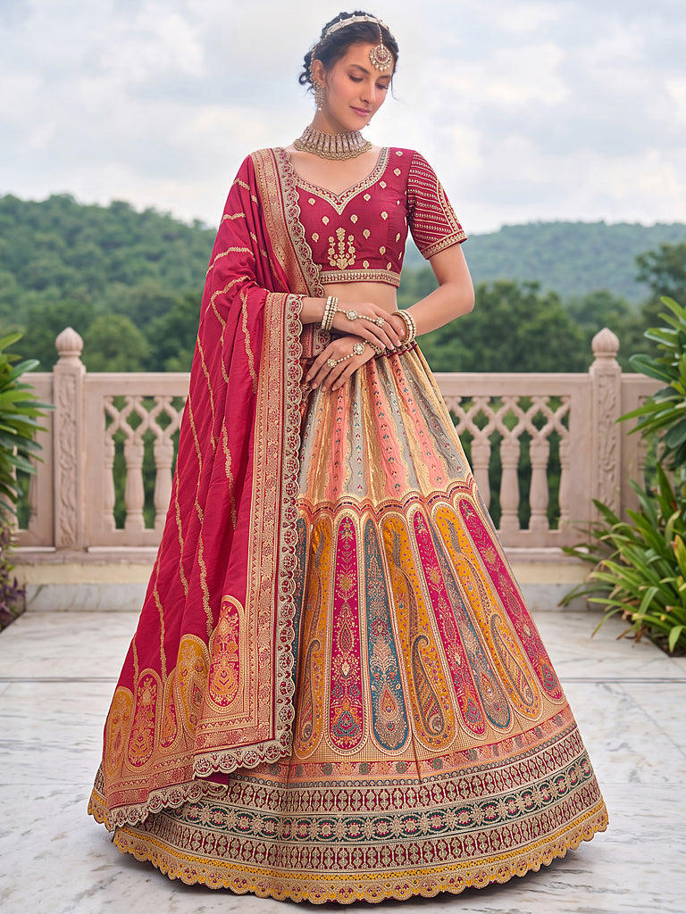 Grand Multicolor Zari Work Banarasi Reception Wear Lehenga Choli