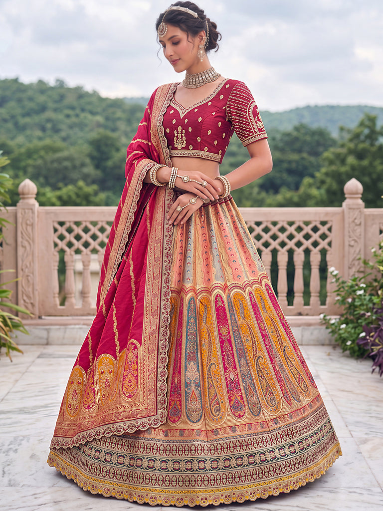 Grand Multicolor Zari Work Banarasi Reception Wear Lehenga Choli