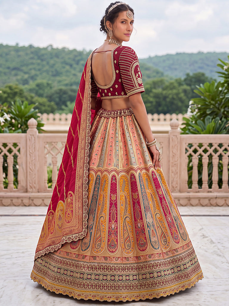 Grand Multicolor Zari Work Banarasi Reception Wear Lehenga Choli
