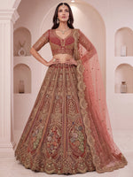 Regal Rust Pink Zircon Work Net Wedding Wear Lehenga With Blouse