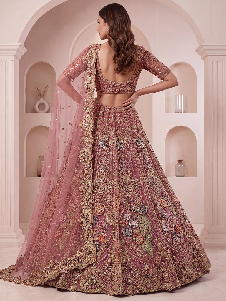 Lovely Dusty Mauve Thread Work Net Reception Wear Lehenga Choli