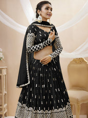 Stylish Black Mirror Work Georgette Party Wear Plus Size Lehenga Choli