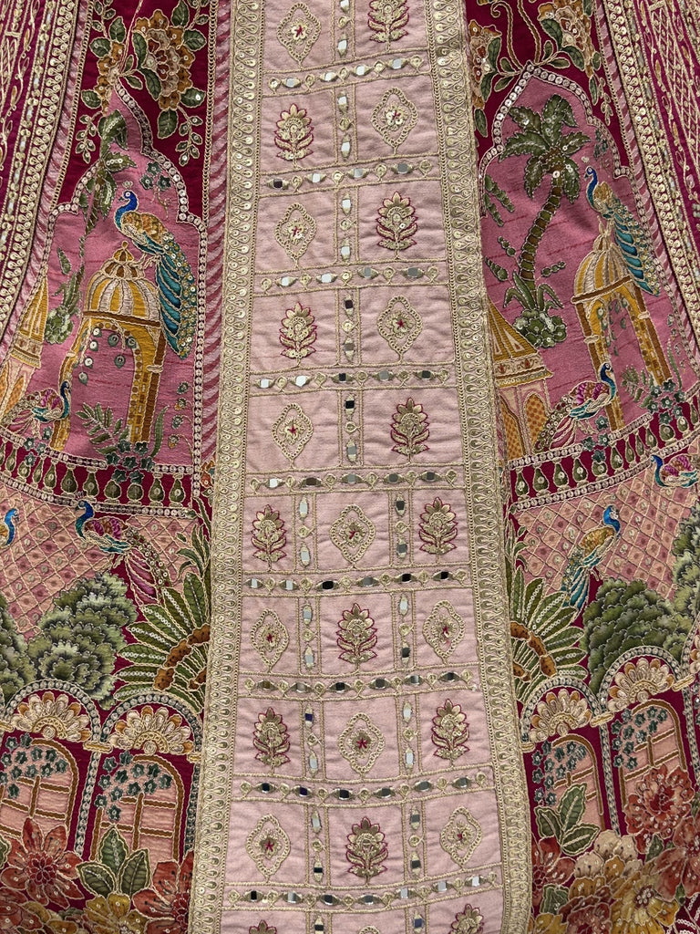 Exclusive Wine Dori Embroidery Banarasi Bridal Lehenga Choli With Dupatta