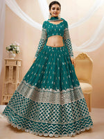 Pretty Blue Mirror Work Georgette Wedding Wear Plus Size Lehenga Choli