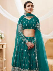 Spectacular Teal Blue Zari Work Georgette Wedding Wear Lehenga Choli