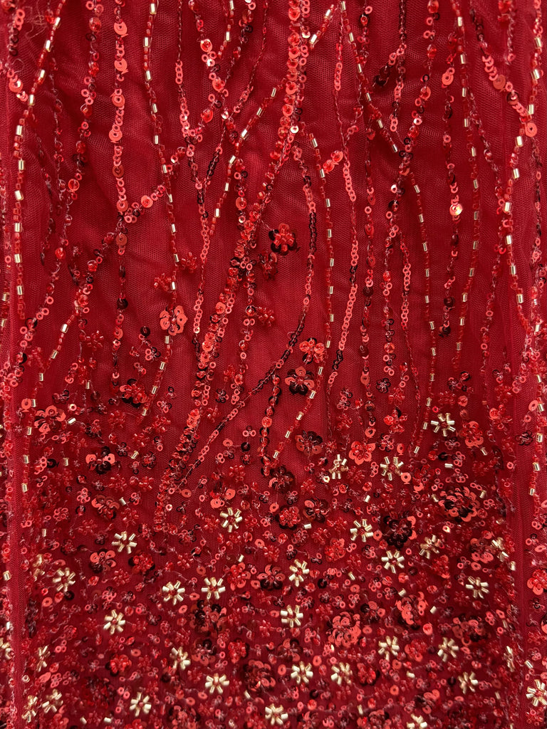Breathtaking Red Bead Work Net Bridal Lehenga Choli With Dupatta