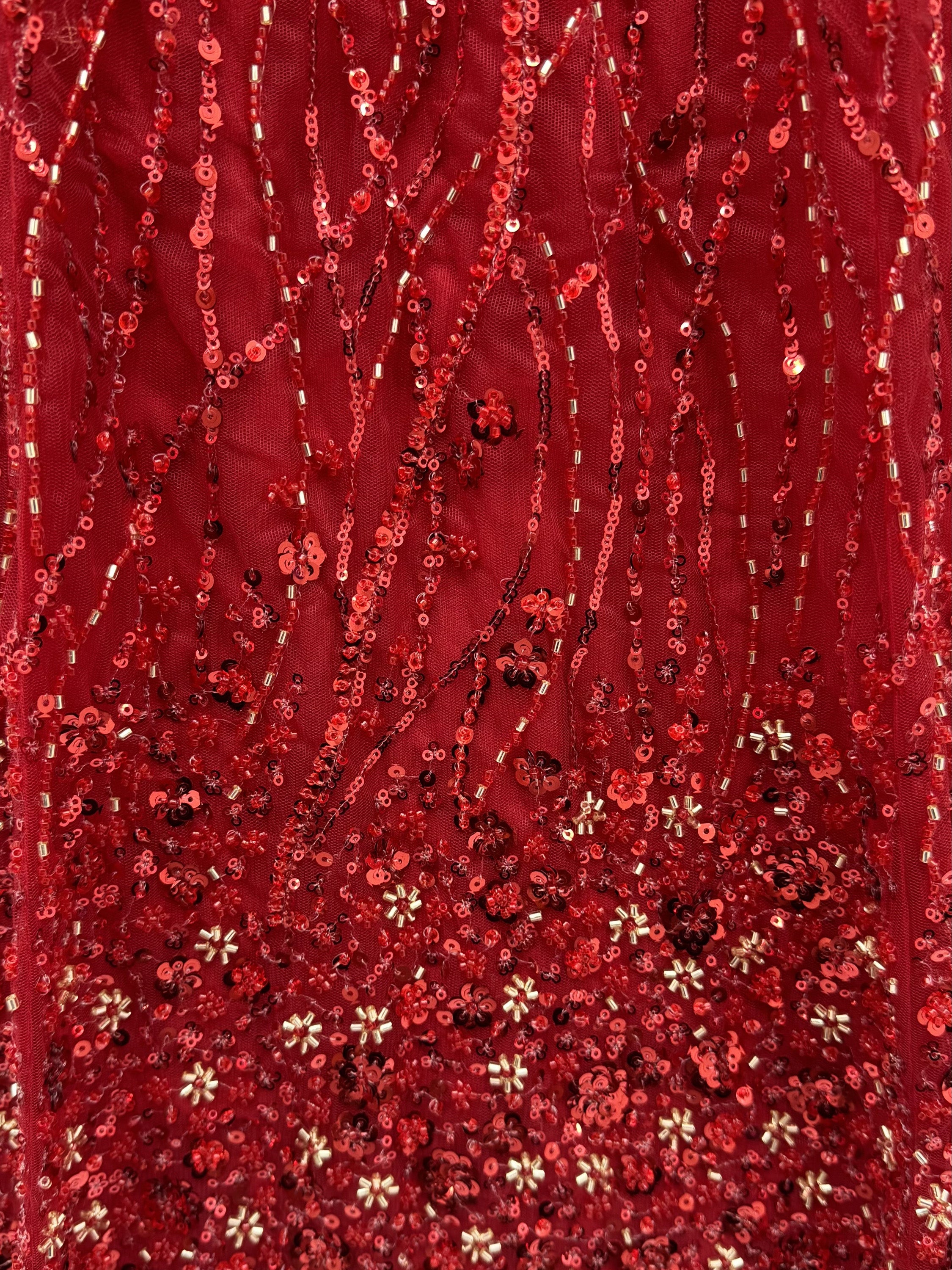 Breathtaking Red Bead Work Net Bridal Lehenga Choli With Dupatta