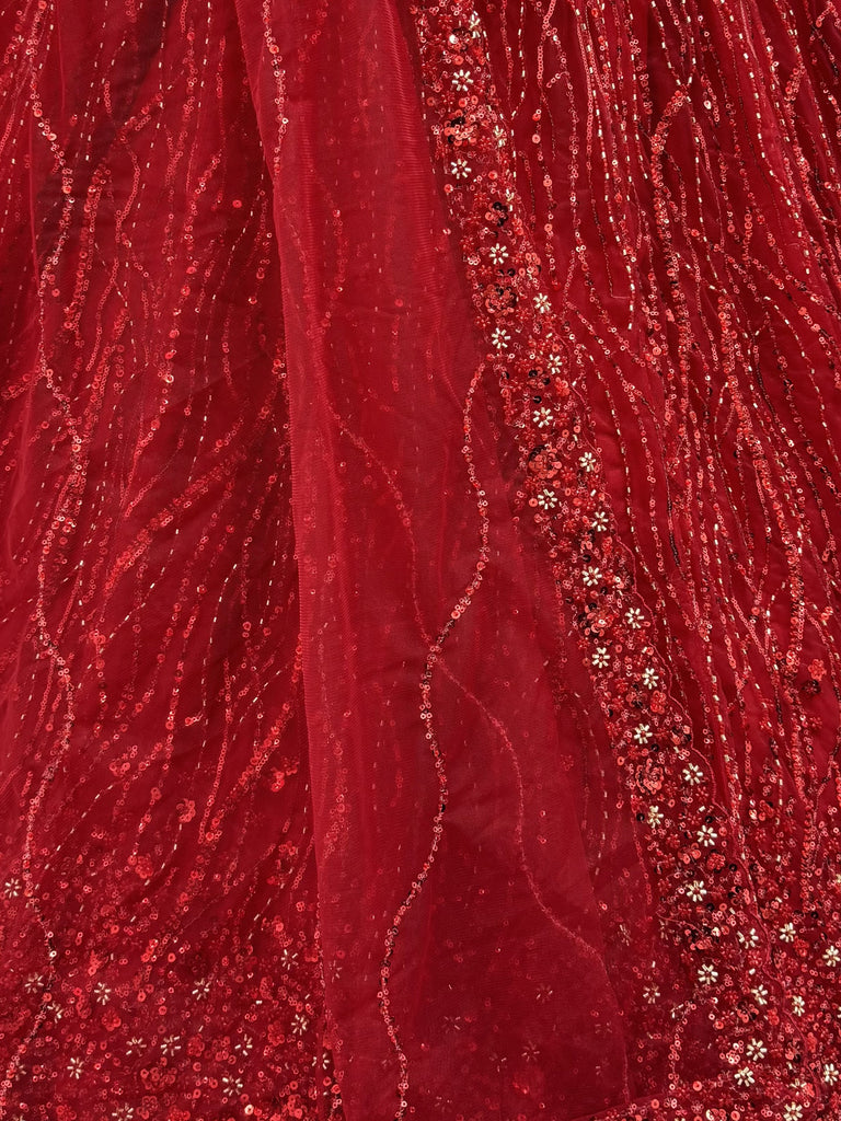 Breathtaking Red Bead Work Net Bridal Lehenga Choli With Dupatta