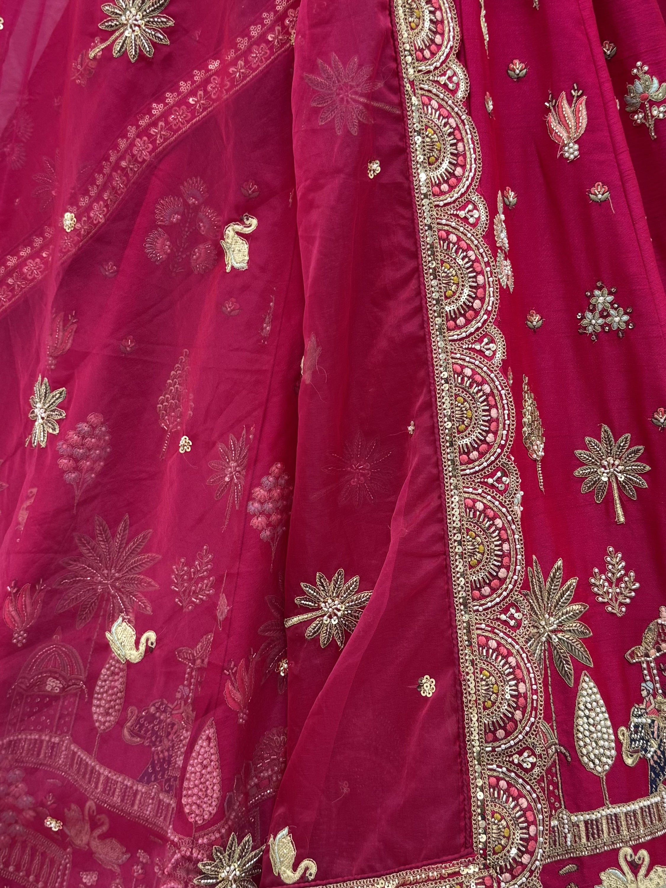 Pretty Rani Pink Hand Work Silk Bridal Lehenga Choli With Double Dupatta