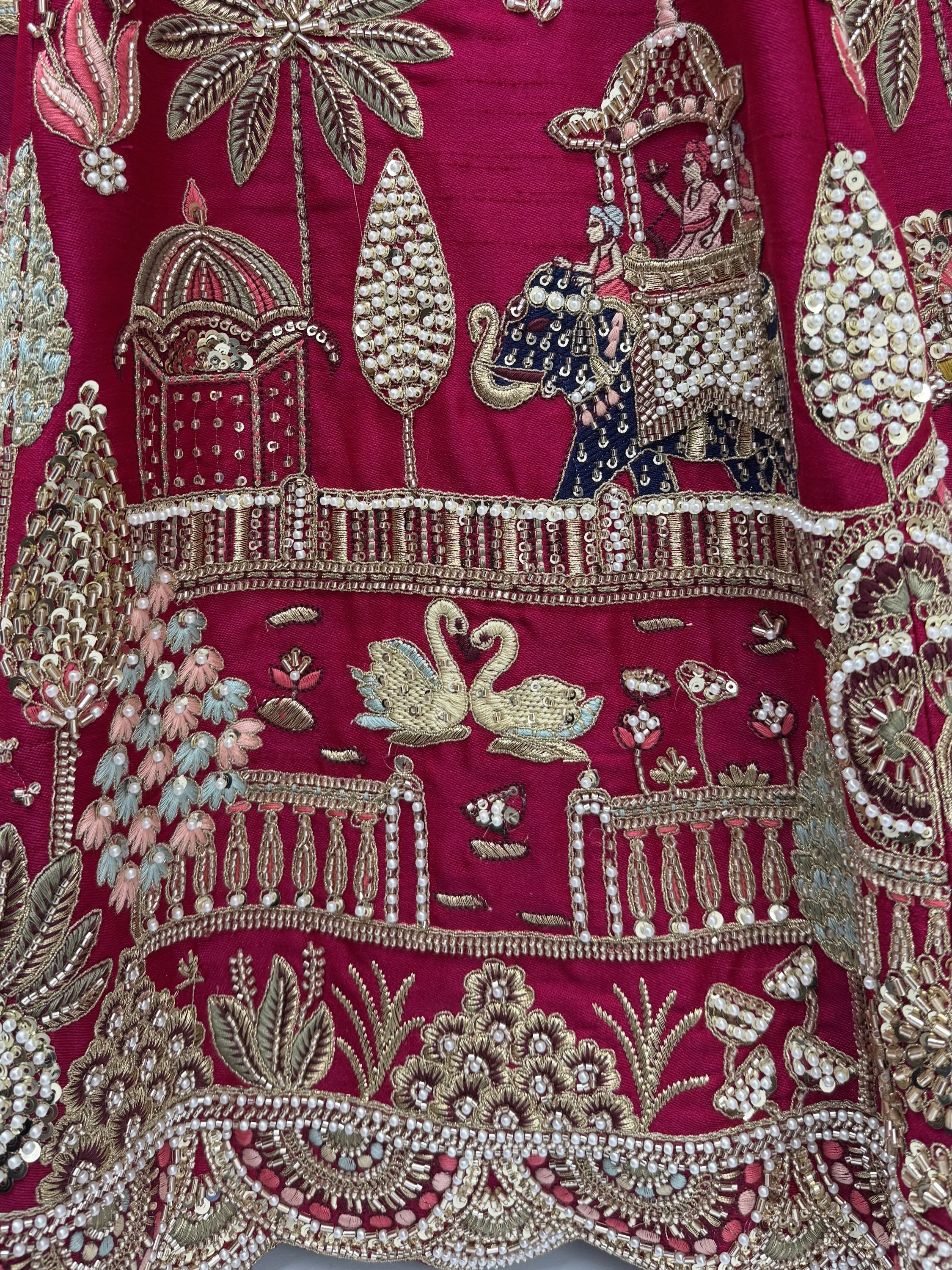 Pretty Rani Pink Hand Work Silk Bridal Lehenga Choli With Double Dupatta