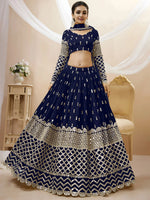 Graceful Navy Blue Zari Embroidered Georgette Plus Size Lehenga Choli
