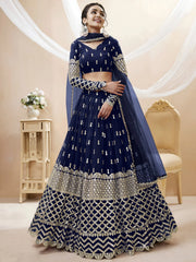 Appealing Navy Blue Sequis Georgette Reception Wear Lehenga Choli