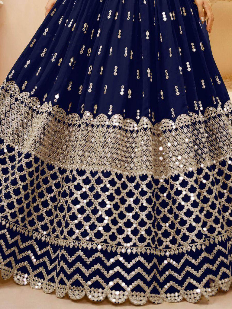 Appealing Navy Blue Sequis Georgette Reception Wear Lehenga Choli