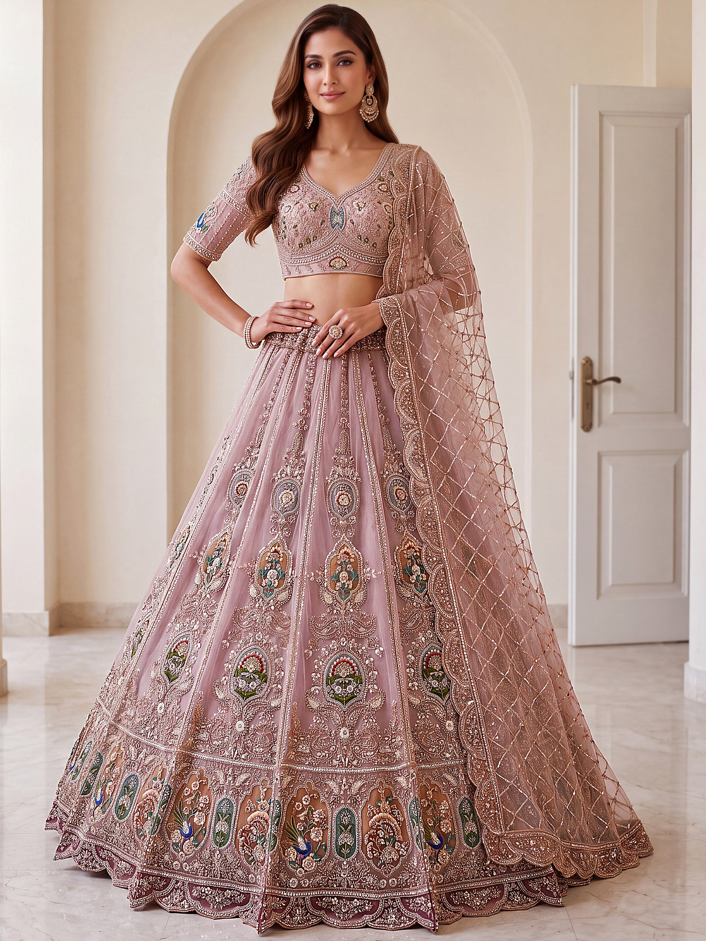Lovable Pink Hand Work Net Engagement Wear Lehenga Choli With Dupatta