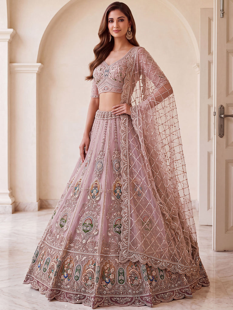Lovable Pink Hand Work Net Engagement Wear Lehenga Choli With Dupatta