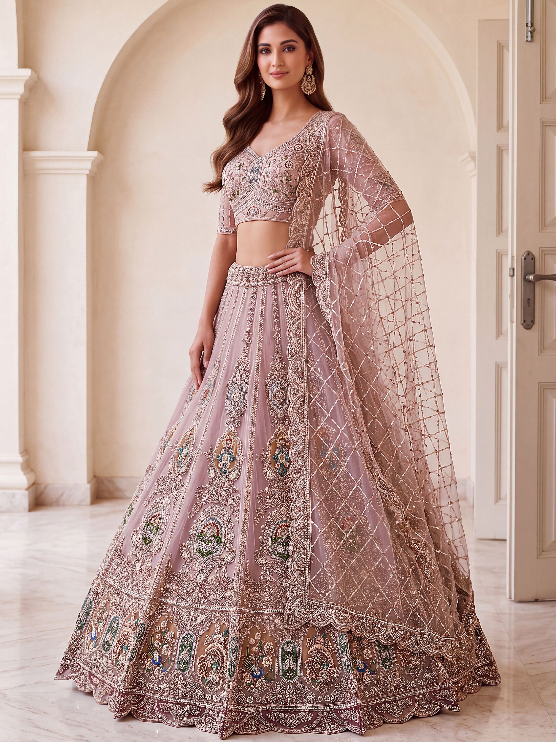Lovable Pink Hand Work Net Engagement Wear Lehenga Choli With Dupatta