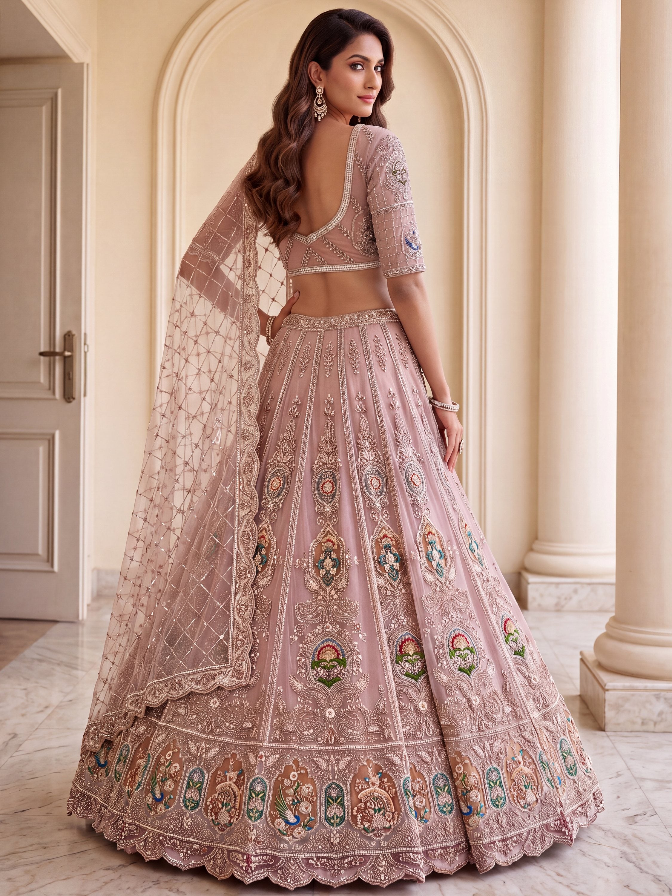 Lovable Pink Hand Work Net Engagement Wear Lehenga Choli With Dupatta