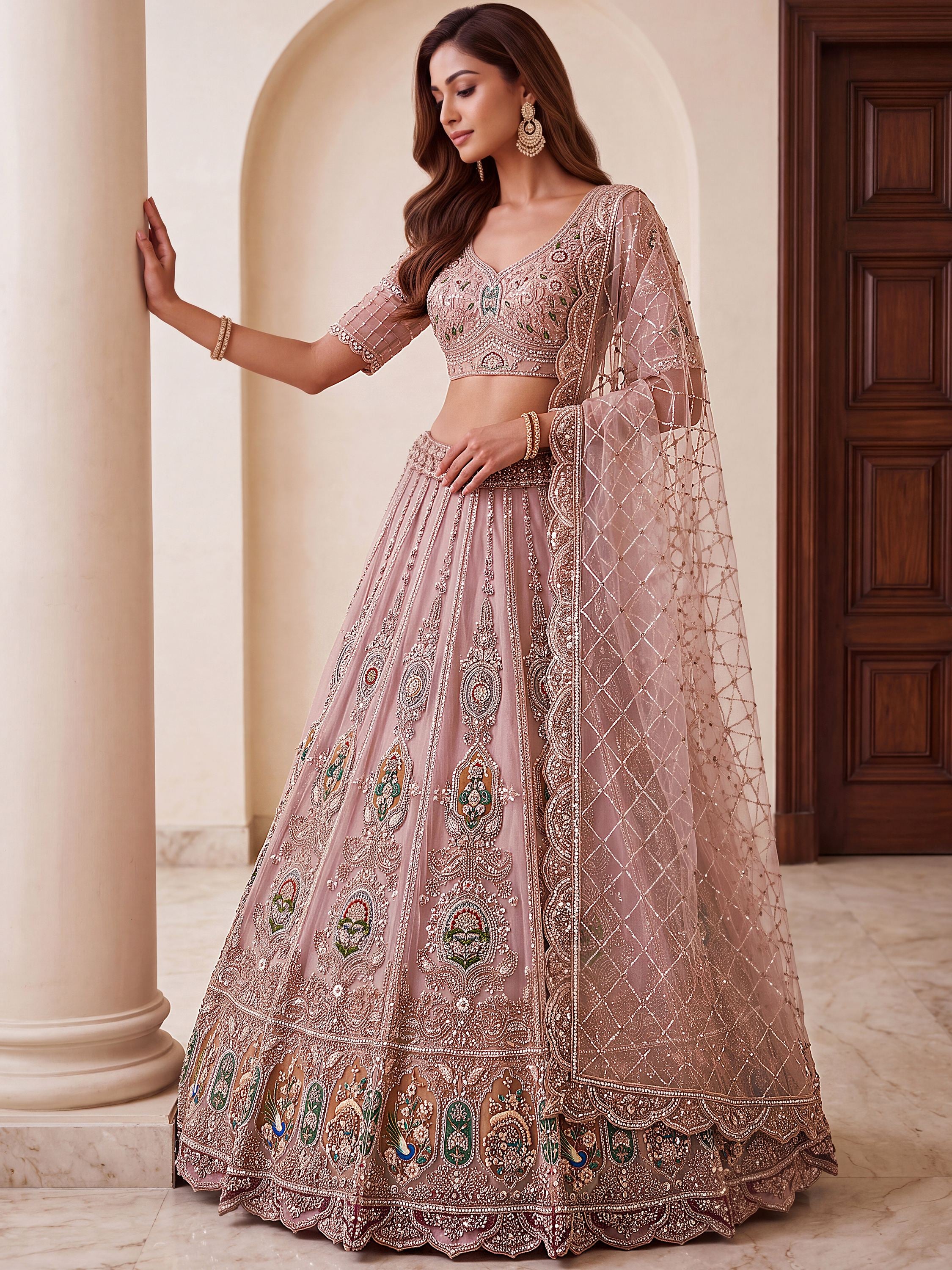Lovable Pink Hand Work Net Engagement Wear Lehenga Choli With Dupatta