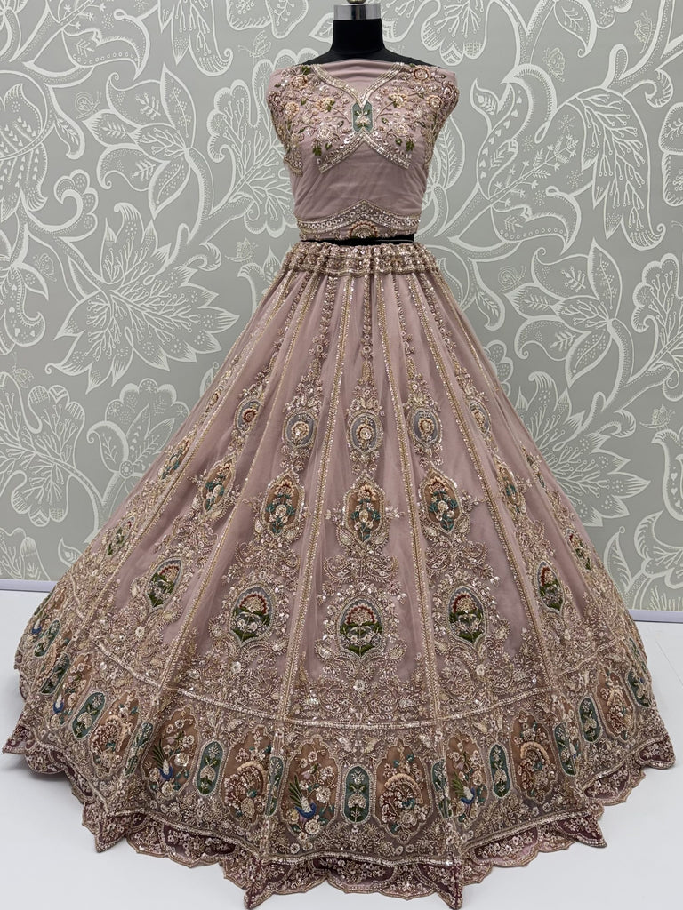 Lovable Pink Hand Work Net Engagement Wear Lehenga Choli With Dupatta