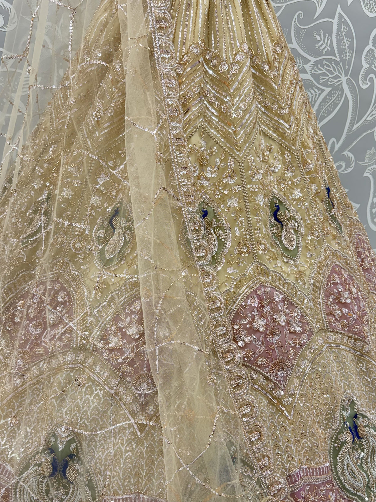 Gorgeous Golden Bead Embroidered Net Sangeet Wear Lehenga Choli