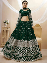 Capricious Dark Green Sequins Work Georgette Lehenga Choli