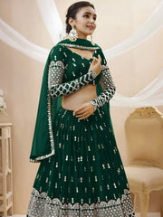 Capricious Dark Green Sequins Work Georgette Lehenga Choli