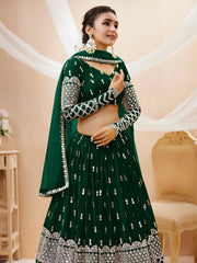 Capricious Dark Green Sequins Work Georgette Lehenga Choli
